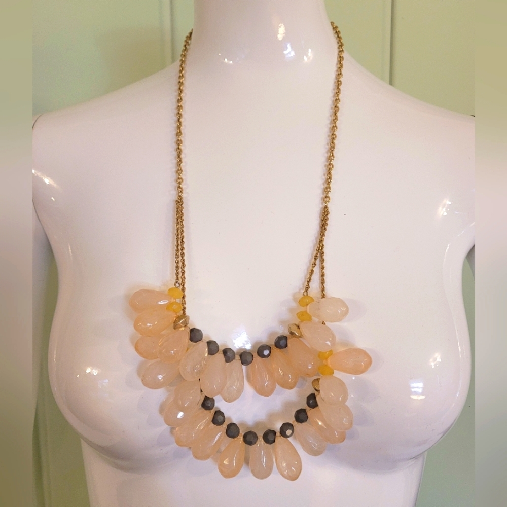 Anthropologie Lydell NYC peach and gold beaded statement necklace